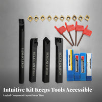 4 Pieces Colored Handle Carbide Insert Holder Set Screw-Clamp Lathe Holder High Strength