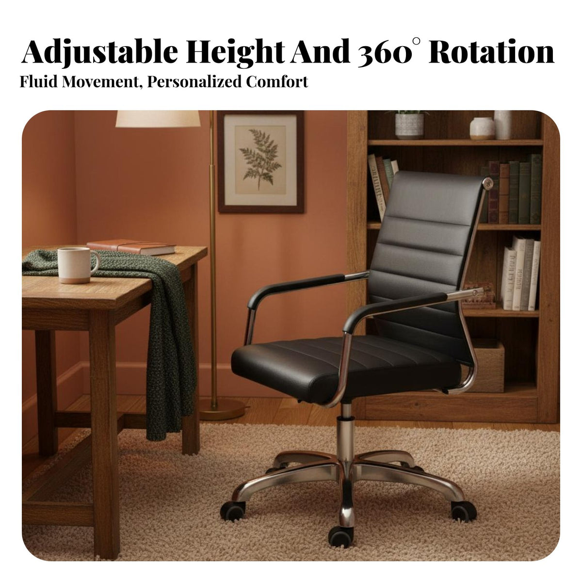 Height Adjustable Wheeled Desk Chair with Armrests fluid Rolling Casters Mesh spine pivot Chair Ergonomic Design Computer Seat Lumbar Support for Remote Workers, Students, Adults, Study Room, Workspace