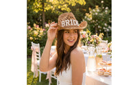 Handwoven Bridal Cowboy Hat Openwork Bride Cowboy Hat Wide Brim Lightweight for Bridesmaids, Bachelorette Parties, Weddings, Photo Shoots