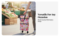 Portable Foldable Shopping Cart With Wheels Foldable Shopping Cart Bag Space-Saving Collapsible Rolling Tote Lightweight for Shoppers, Students, Market, Supermarket, Laundry, Outdoor Activities