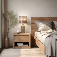 Wabi-Sabi Aesthetic Bedside Nightstand Distressed Finish Side Table Minimalist Design Small Cabinet Single Door Storage for Homeowners, Bedroom, Hotel, Guest Room
