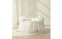 Satin Flower Girl Basket with Pearl Handle Charming Flower Girl Basket with Bow Exquisite Romantic for Brides