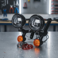 Motorcycle Light Bracket with Lens Covers Aluminum Alloy Fog Light Bracket with Turn Indicators LED for Motorcycle Owners, Night Riding
