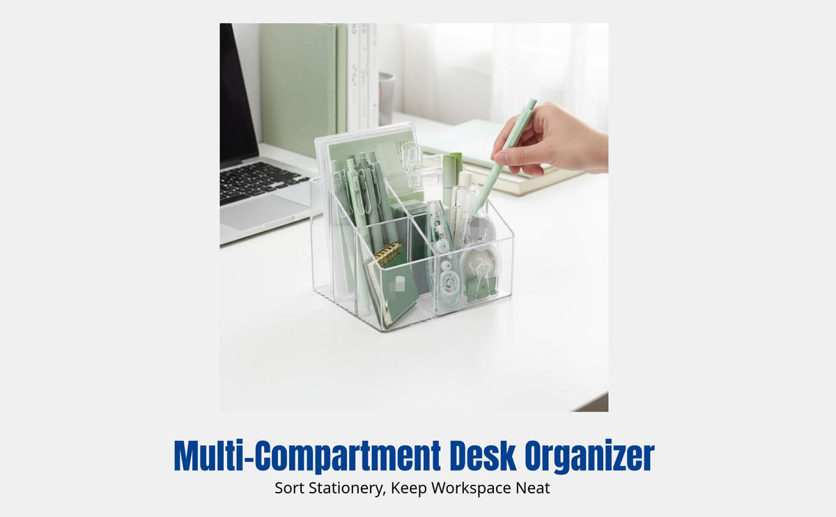 Acrylic Pen Holder, Transparent Desk Organizer with 3 Compartments, Minimalist Ins Style Stationery Storage for Students
