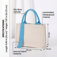 Canvas Tote Bag for Women, Plain Reusable Shopping with Ribbon Top Handle, Small for Crafts Painting DIY, 12oz Polyester Blend, Gusseted Bottom