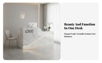 Modern Front Desk High-Gloss Finish Glossy Checkout Counter with Storage Multi-Functional Company Welcome Desk for Beauty Salon, Lobby