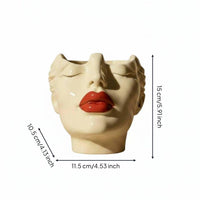 Head Shaped Vase Feminist Art Woman Head Brush Holder Boho Style Face Vase for Women, Vanity Table, Dressing Room, Washroom Counter