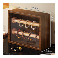 Wood Grain Finish Acrylic Front Jewelry Box Clear View Window 2-Tier Bracelet Display Box Large Capacity Stackable Bracelet Holder Dustproof for Collectors, Bedroom, Closet