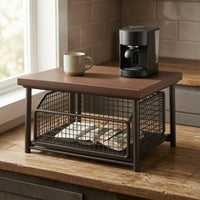 Countertop Organizer with Wire Basket Space Saving Storage Rack Heavy Duty Countertop Riser with Shelf for Office Breakroom