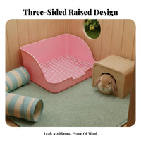 Small Pet Litter Box Easy to Clean Small Pet Potty Box Enclosure Corner Litter Pan Spill-Resistant High-Rear Pet Toilet Non-Tip
