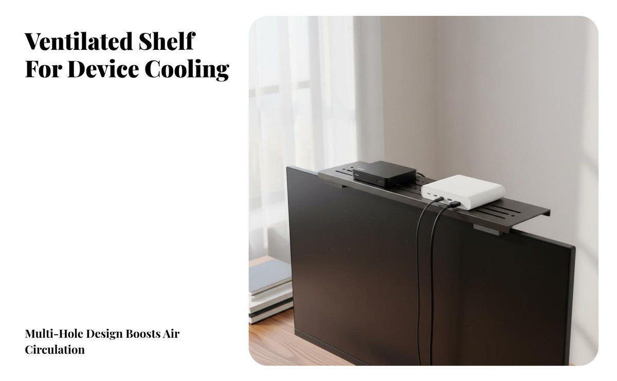 No-Drill Installation Set Top Box Holder Space Saving Monitor Top Storage Shelf Easy to Install Router Screen Mount Multifunctional