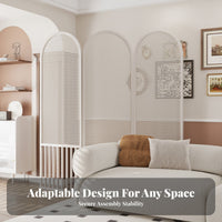 Freestanding 3-Panel Arched Cane Screen Modern Design 3-Panel Folding Partition Hand-Woven Room Divider Stylish Accent for Hotel Managers, Guesthouse Owners, Interior Designers, Entryway, Bedroom, Studio Apartment, Dressing Area