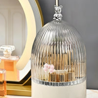 Multi-Compartment Rotating Makeup Organizer with Lid Covered Cosmetic Storage Box with Dome Lid Easy to Clean Makeup Brush Holder with Dustproof Cover Compact for Bedroom