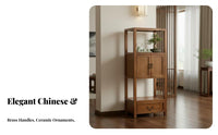 Modern Oriental Aesthetic Modular Tea Stand Multi-Functional Side Cabinet No Assembly Required Storage Furniture Sturdy Construction for Homeowners, Apartment Dwellers, Renters, Living Room, Corner Space, Bedroom, Entryway