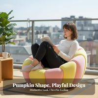 360° rotate Pumpkin-Shaped Armchair Plush Comfort Pumpkin-Shaped Seat with Footstool Soft and Breathable Single Sofa Ergonomic Design for Adults, Teens, Readers, Living Room, Balcony, Bedroom, studying corner