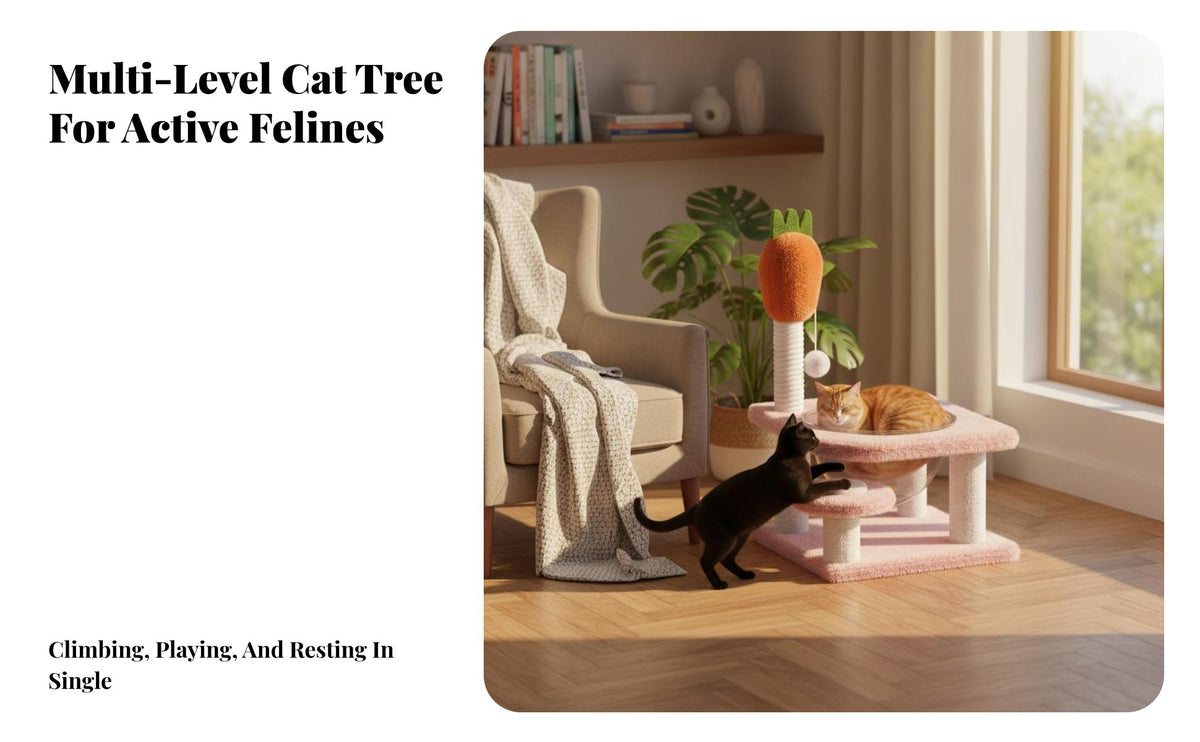 Stable construction Multi-Level Cat Tree with nailing Posts Multi-Level Cat Tower complete Design Pet Furniture snug Condo for Indoor, Indoors, Living Room, Bedroom