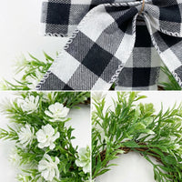 Artificial Mimosa Wreath for Front Door, 28cm Spring Summer Green Wreath, Lifelike Artificial Small Door Wreath Decoration for Farmhouse, Wedding, Window, Wall, Fireplace