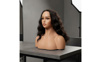 Female Manikin Head with Shoulders Pierced Ears Realistic Mannequin Head with Shoulders Solid Jewelry Display Mannequin for Salon