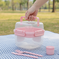 Insulated Double-Layer Lunch Box with Cutlery Set for Picnics and Salads
