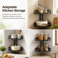 Wall-Mounted Corner Pot Rack, 2-Tier Carbon Steel Multi Tier Pot Rack, Adjustable Pot Organiser for Kitchen Storage, 32.8cm Width