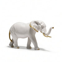 Elephant Figurine Gold Accented Elephant Statue Sculpted for Desktop, Office