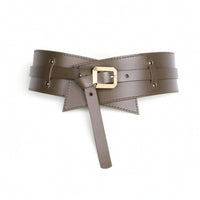 Gold-Tone Wide Waist Belt Stitched Double Strap Belt Fashion Adjustable for Women, Dresses, Coats, Sweaters