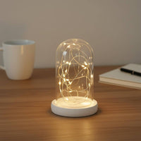 LED Mini Lights Cloche Creative Decor Desktop Ornament Modern Minimalist Design Glass Cloche Lamp for Bedroom, Living Room, Coffee Shop