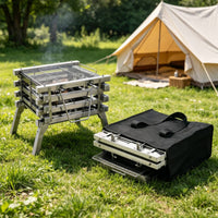 3 Pieces Foldable Stainless Steel Charcoal Grill Multi-Use Folding Charcoal Grill Easy to Clean Stainless Steel Fire Bowl Quick Setup for Campers, Picnic