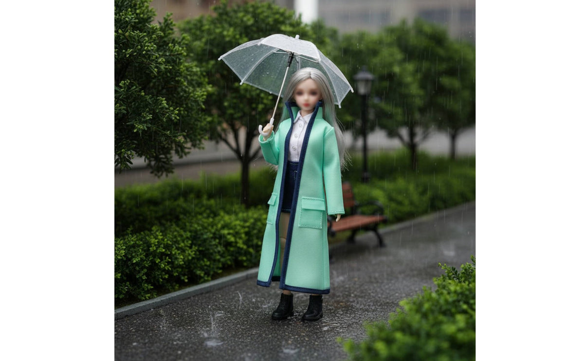 1/12 Scale Raincoat Contrast Color Trim BJD Doll Outerwear See-Through Design 1/12 Scale Trench Coat