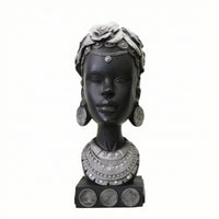 African Woman Bust Statue Afrocentric African Lady Bust Ornate Figurine with Earrings and Necklace for Art Collectors, Living Room, Bookcase