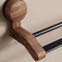 Wall Mount Rack and Towel Bar for Washroom Organization, Premium Walnut Wood Bath Holder for Small Space and Students
