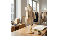 Linen-Textured Female Dress Form Mannequin Light Beige Material-Covered Dress Form Split-Leg Female Mannequin Torso Stand Wooden Base for Dressmakers, Fashion Design