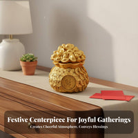 Gold Ingot Treasure Bowl Auspicious Design Chinese Wealth Bag Statue Gold Ingot Wealth Pot Festive Gift Resin Treasure Basin
