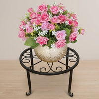 Plant Stand and Metal Plant Pot Stand Indoor, European Style Bronze Pot Holder with Scrollwork Top, Floor Standing Single Layer Plant Holder