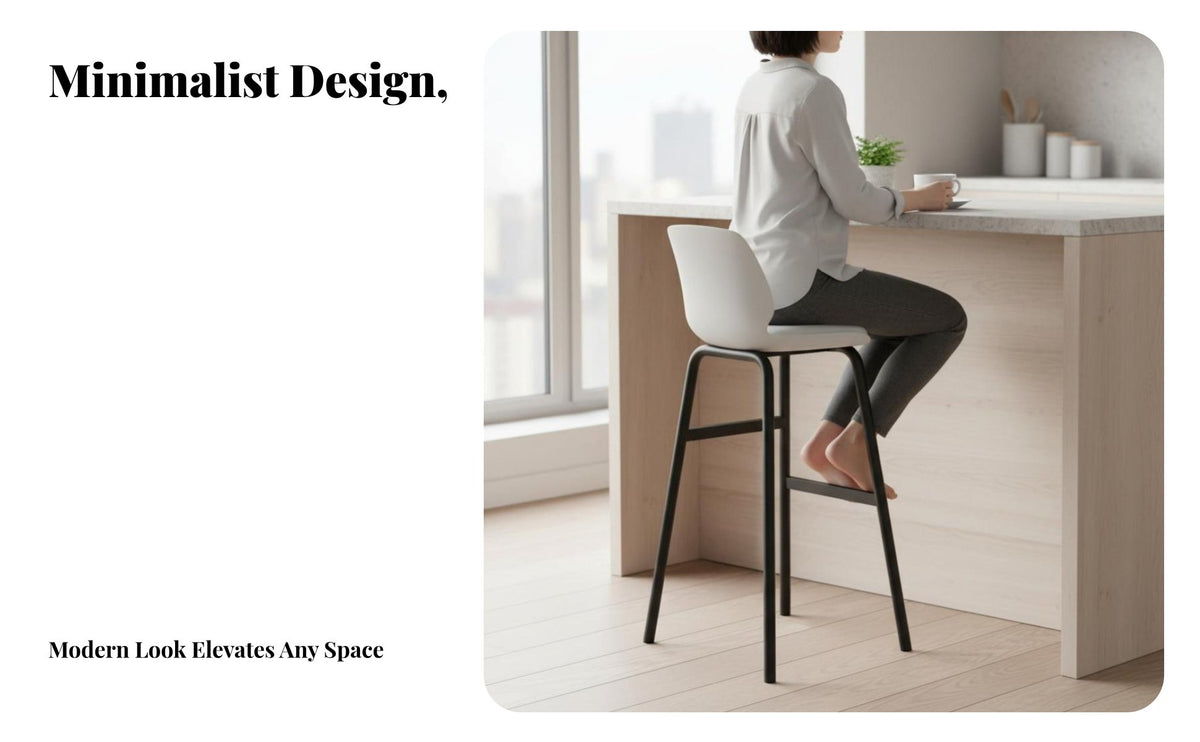 Nordic Design Bar Chair with Back Support Modern Minimalist Counter Stool Built-in Footrest Household Furniture Comfortable Seat for Adults, Homeowners, Business Owners, Kitchen, Restaurant, Reception Area, Dining Room