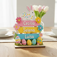 Colorful Wooden Easter Table Decor Handmade Easter Bunny Table Decor Rustic Wood Material Vernal Holiday Sign Freestanding for Children, Party, Mantelpiece, Classroom