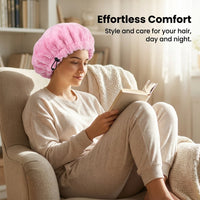Satin Sleep Cap with Fleece Lined Double Layer, Adjustable Bonnet Hat for Women Haircare, Cold Weather Nightcap for Adult Winter Cover, Pink Size