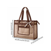 Top Zipper Closure Rectangular Mesh Tote Bag Stands Upright Mesh Beach Tote Large Capacity
