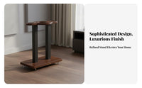 Non-Slip Rubber Feet Floor Speaker Stand Secure Fit Grooves Anti-Vibration Speaker Platform Faux Wood Finish Double-Pillar Audio Stand Safe Rounded Corners for Audiophiles, Living Room, Home Office
