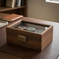 3 Slot Watch Box Plush Lined Wooden Watch Box Brown Finish