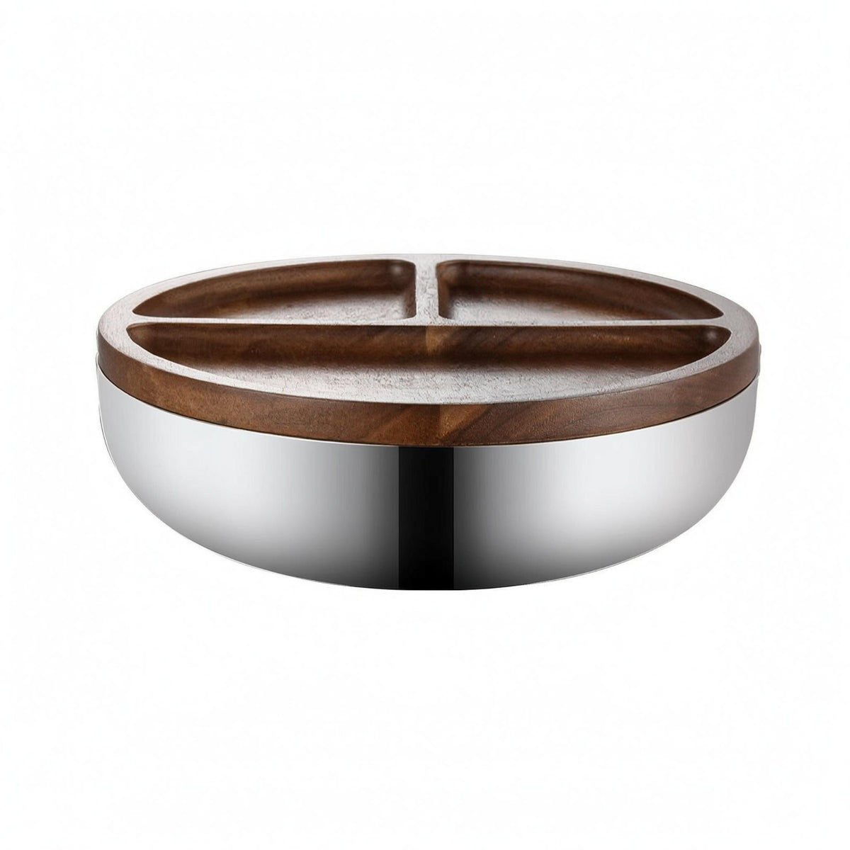 Acacia Wood Divided Fruit Tray Warm Brown Grain Stainless Steel Fruit Tray Polished Tableware Round