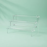 Tiered Design 3-Tier Acrylic Display Stand Multifunctional 3 Tier Acrylic Display Riser Space Saving for Collectors, Desk Organization