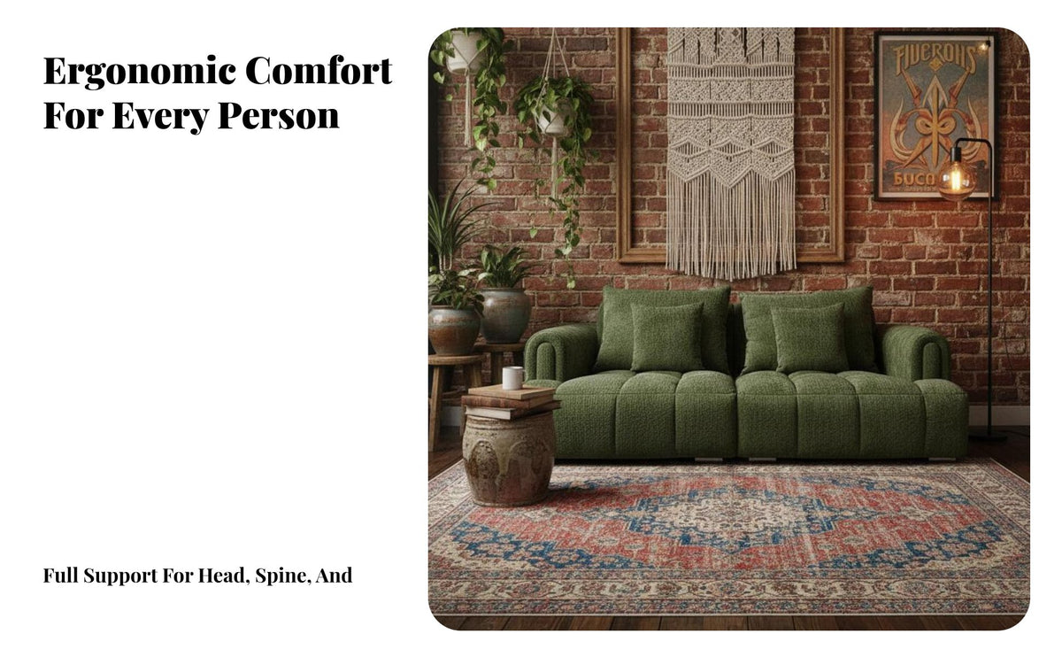 Straight-Line plump Sofa French Retro aesthetic Couch pillowy Design Living Room Furniture for Apartment Dwellers, Young Adults, Lounge Area, Studio Flat