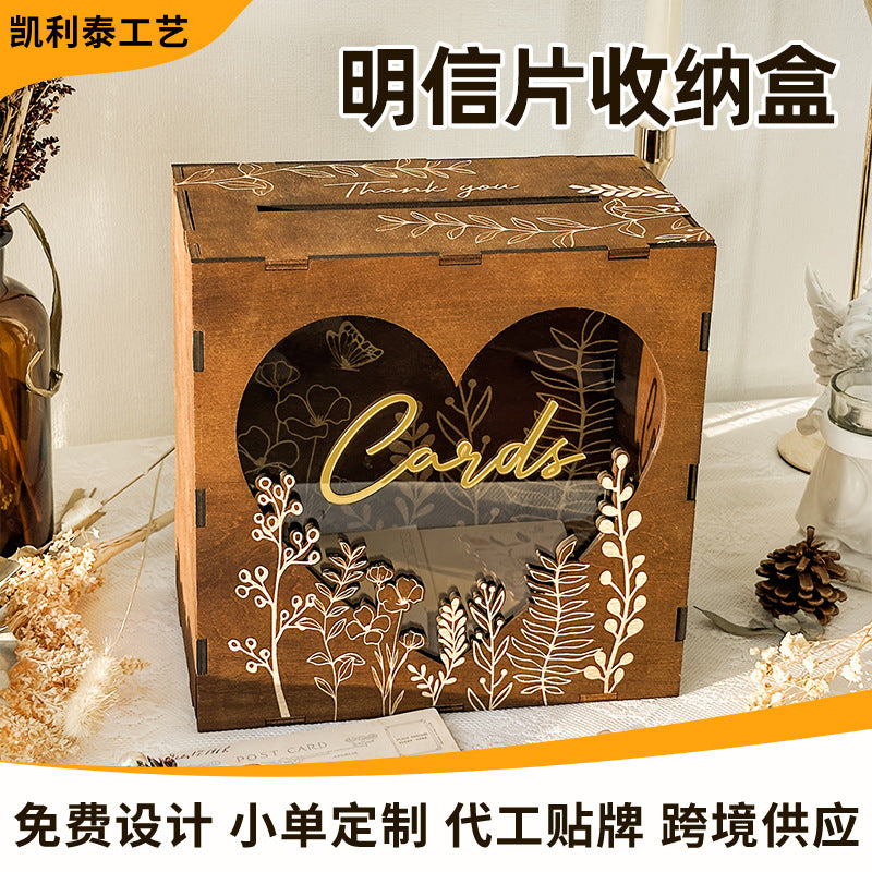 Wooden Postcard Storage Box for Weddings and Parties