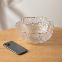 Salad Bowl with Lid, Set of 2 Thick-Walled Glass Bowls with Gold Rim, Japanese Serving Bowl for Families, Transparent Salad Bowl