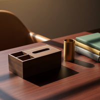 Walnut Tissue Box with Storage Compartment Stylish Tissue Box Cover Organizer Space-Saving for Office, Reception Desk