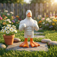 Muscular Duck Statue Resin Muscular Duck Figurine Fitness Humor Strong Goose Ornament for Gym Lovers, Bodybuilders, Garden, Patio, Office Desk