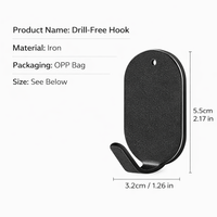 Carbon Steel Wall Hooks 5 Pack, Heavy Duty Adhesive Wall Hooks No Drill for Kitchen , Damage Home Storage Organizer for Apartment Decor