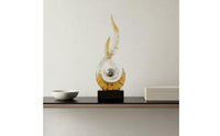 Light Luxury Design Transparent Wave Figurine Elegant Centerpiece Gold Foil Swirl Ornament Good Fortune Symbol for Living Room, Wine Cabinet