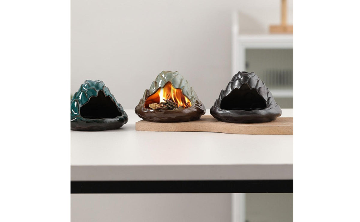 Ceramic Volcano Incense Burner Decorative Ceramic Smoke Fountain Zen for Indoor